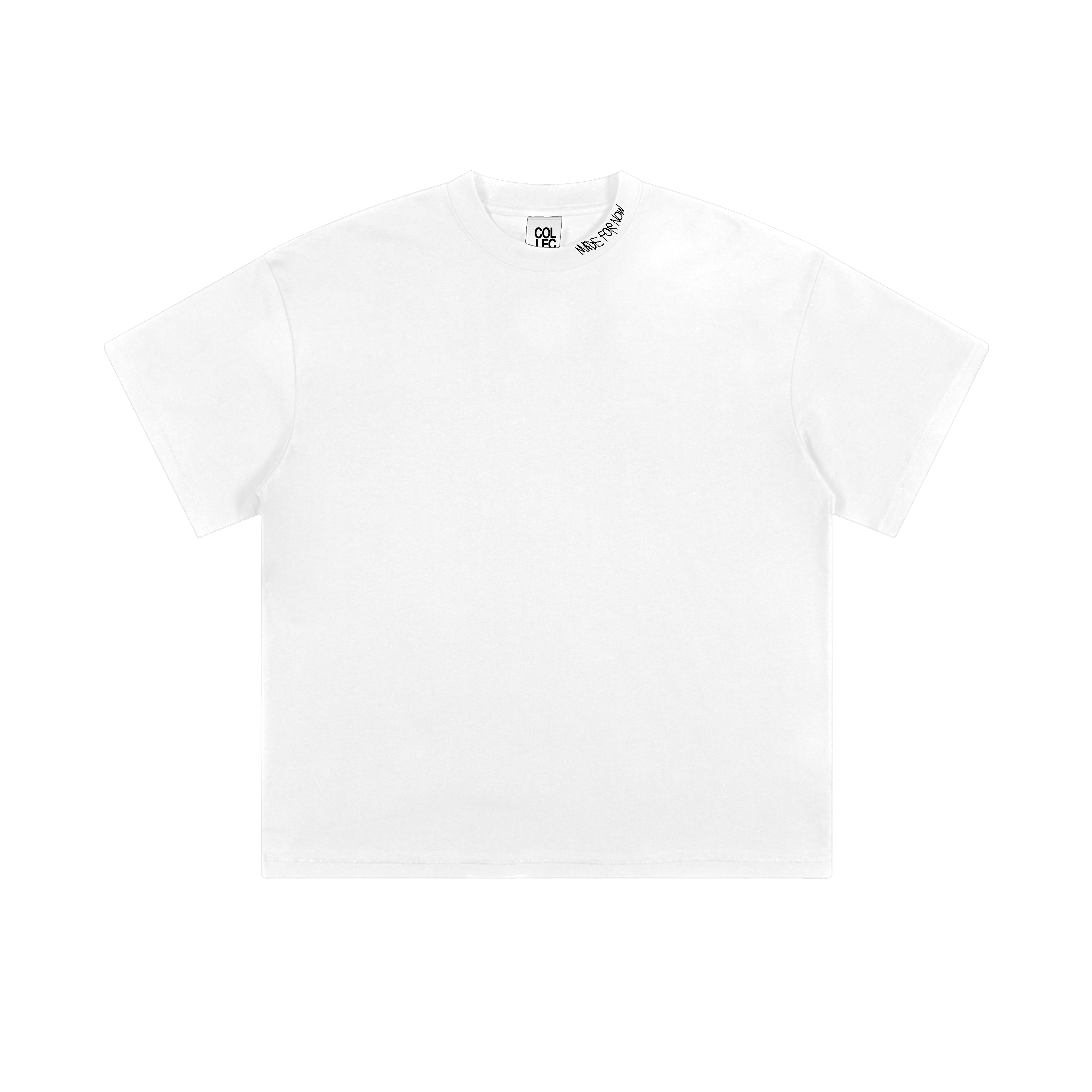 MFN Tee in white with oversized fit, featuring intricately embroidered neck detail. Stylish unisex t-shirt in Apparel & Accessories category.