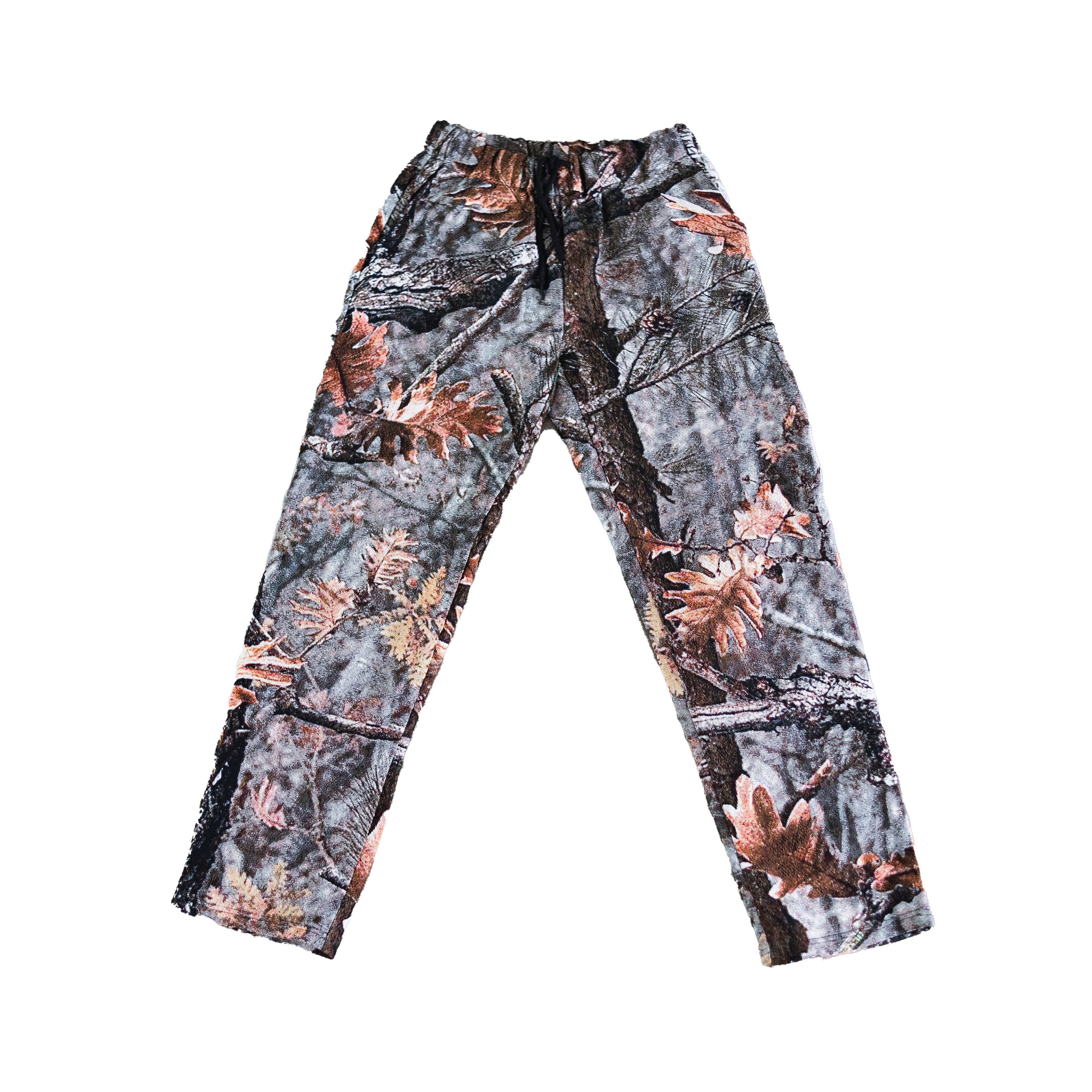 Woodland Pants - Vintage Streetwear Tapestry with elastic waist and autumn forest print. Relaxed fit ideal for casual and streetwear fashion.